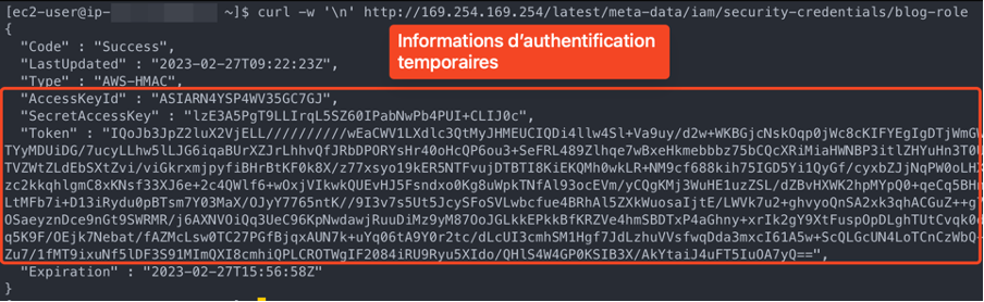 Format des informations d’authentification récupérables via les metadata